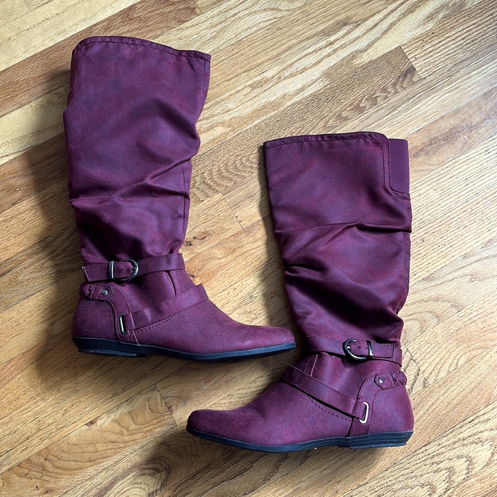Cliffs by WHITE MOUNTAIN Women's Wine Over-the-Knee Buckle Boots